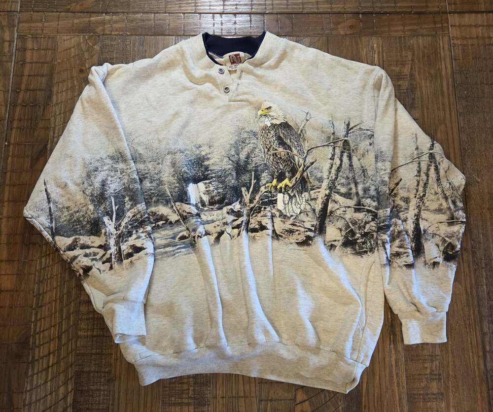 Art Unlimited Sportswear gray henley sweatshirt AOP Nature Bold Eagle L